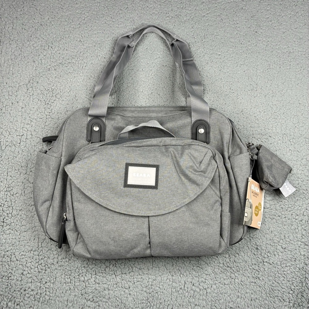 BEABA Sac à Langer Genève Diaper Bag 23L Gray Shoulder Baby Changing Bag NWT